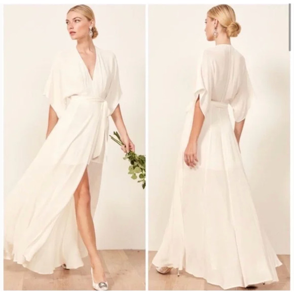 Reformation Winslow White Ivory Wrap Maxi Dress Small Flowy Gown - Picture 1 of 11